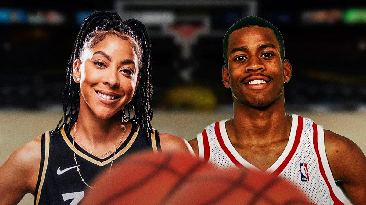 WNBA player Candace Parker in Las Vegas Aces uniform, with former NBA player Allen Iverson, while he was playing in the NBA