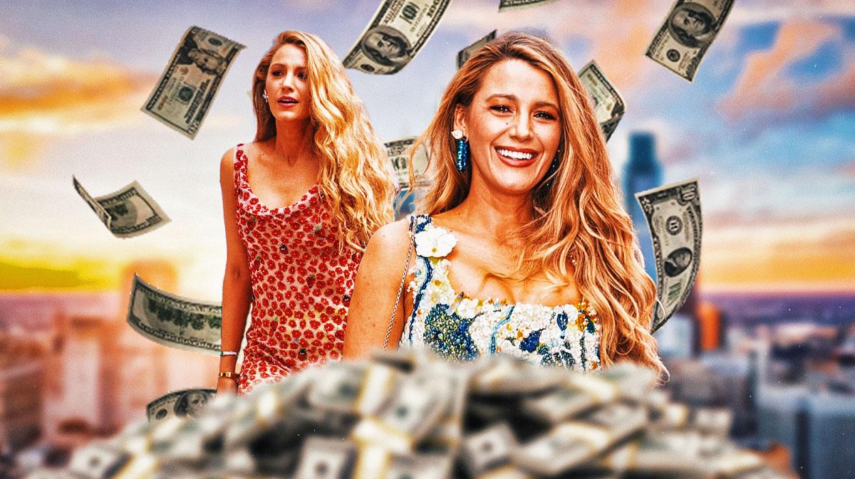 Blake Lively surrounded by piles of cash.