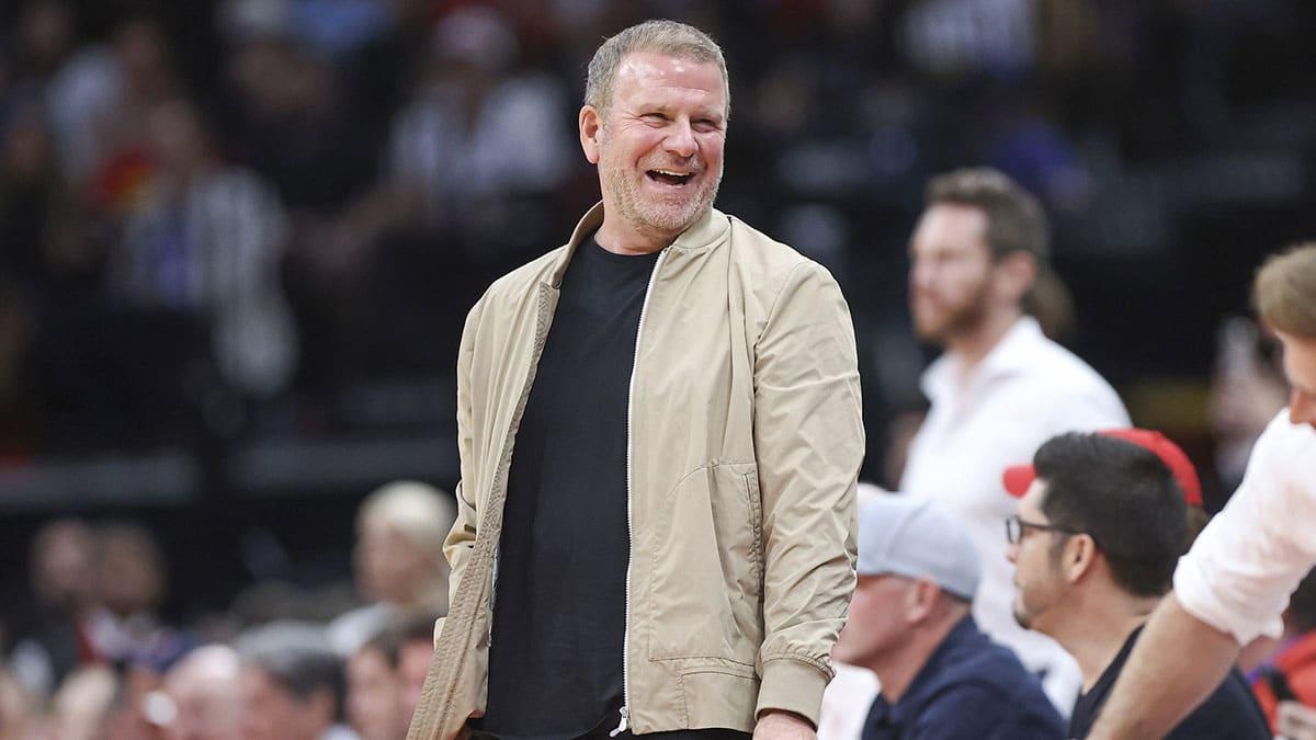 Houston Rockets owner Tilman Fertitta smiles during the third quarter against the San Antonio Spurs at Toyota Center.