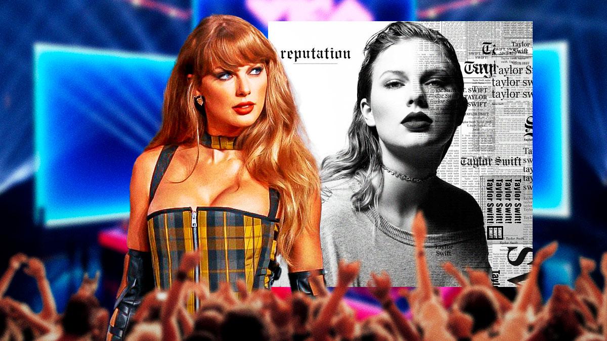 Taylor Swift with Reputation and VMAs background.