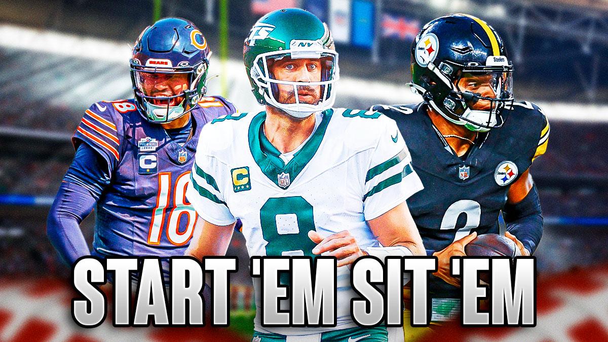 Aaron Rodgers, Justin Fields, and Caleb Williams with "Start 'Em Sit 'Em" written underneath