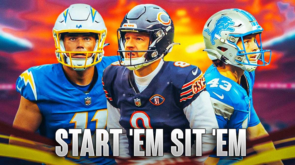 Cameron Dicker, Cairo Santos, and Jake Bates (Lions) with "Start 'Em Sit 'Em" written underneath