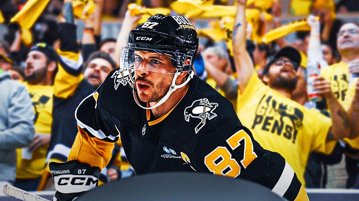 Sidney Crosby with Penguins fans in the background