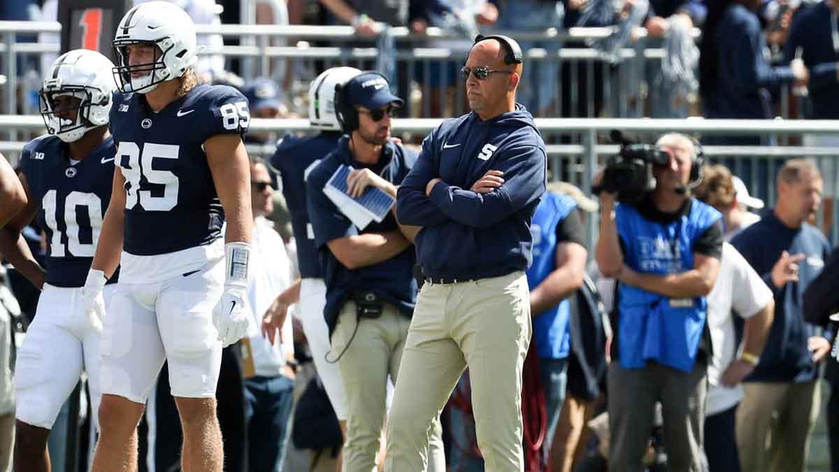 Penn State football Nittany Lions head coach James Franklin looks on from the sideline during the first quarter against the Bowling Green Falcons at Beaver Stadium.