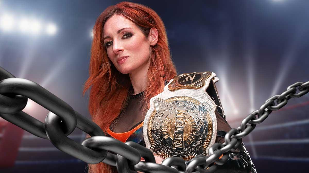 WWE star Becky Lynch, who is not in retirement and will make her return soon, with wrestling ring background.