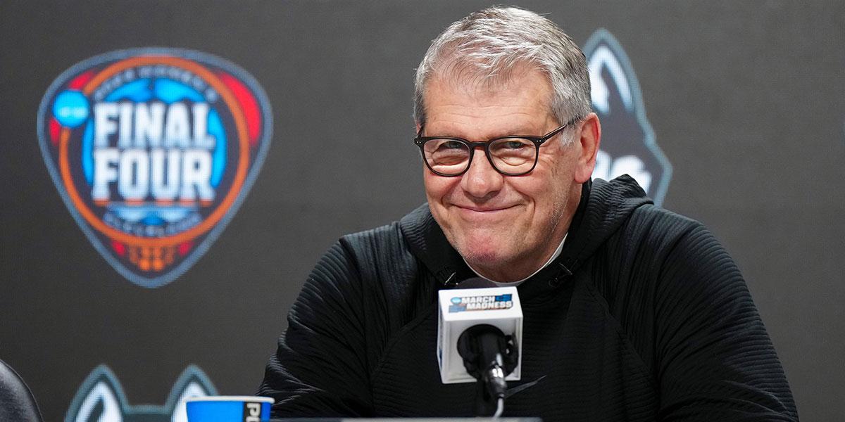 UConn Huskies coach Geno Auriemma during press conference at Rocket Mortgage FieldHouse.