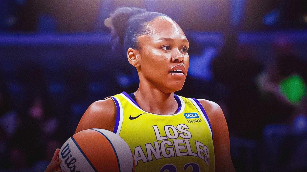 LA Sparks player Azurá Stevens with the LA Sparks arena in the background, WNBA Draft pick