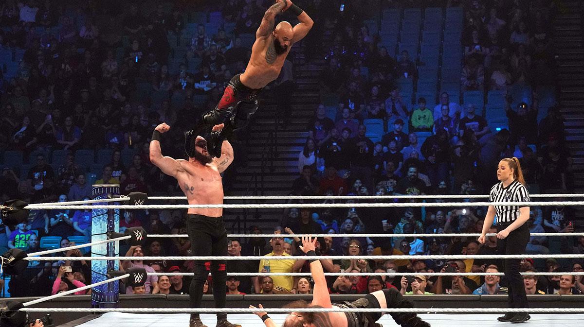 Former WWE and current AEW star Ricochet, who recently criticized Nick Khan, jumping off of Braun Strowman.