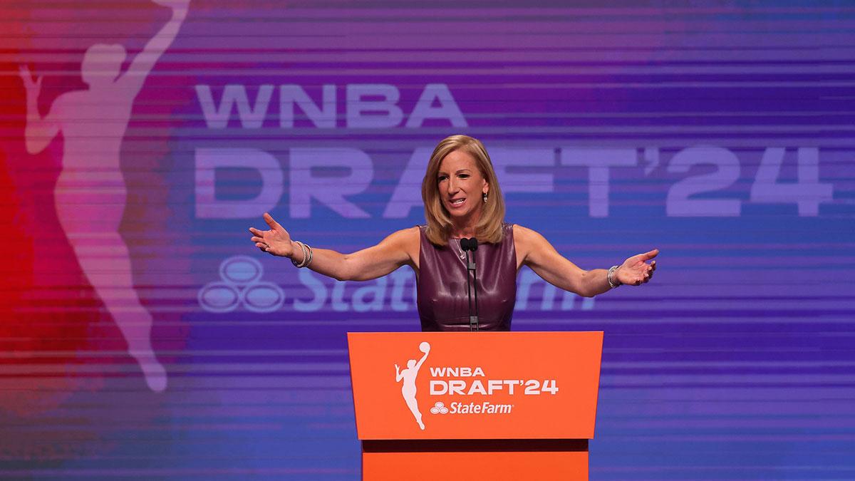 WNBA commissioner Cathy Engelbert speaks before the 2024 WNBA Draft at the Brooklyn Academy of Music.