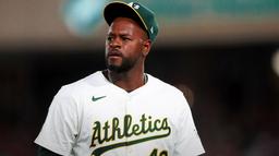 Athletics starting pitcher Luis Severino (40) walks back to the dugout after the fifth inning against the Baltimore Orioles.