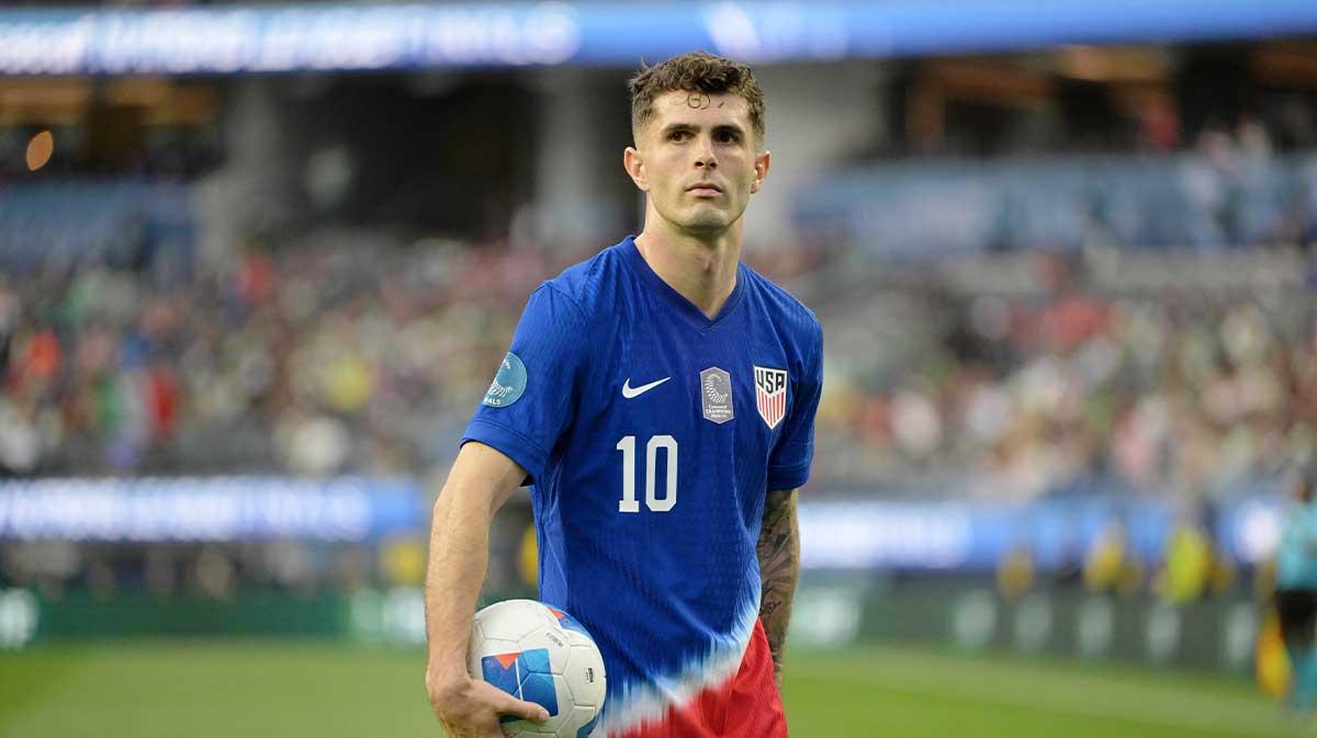 United States of America forward Christian Pulisic (10) reacts against Panama during the second half of a Concacaf Nations League semifinal match at SoFi Stadium.