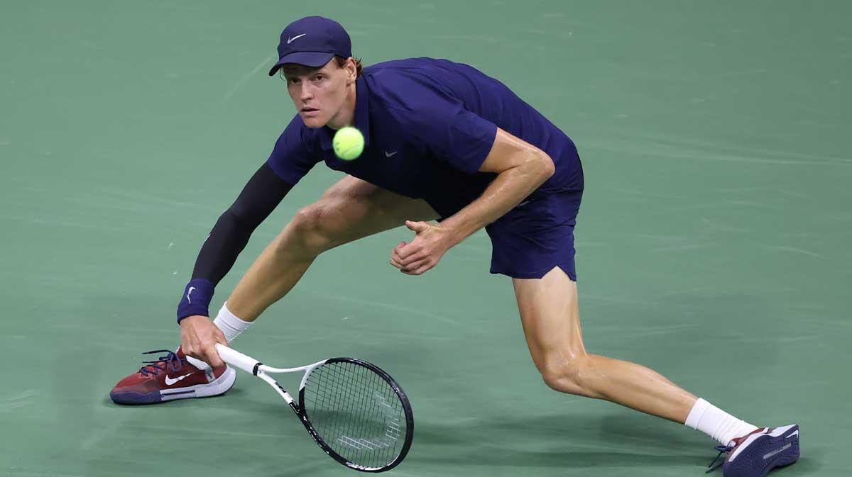 Jannik Sinner (ITA) hits a shot against Lorenzo Musetti (ITA) (not pictured) on day eleven of the 2025 US Open tennis championships at USTA Billie Jean King National Tennis Center.