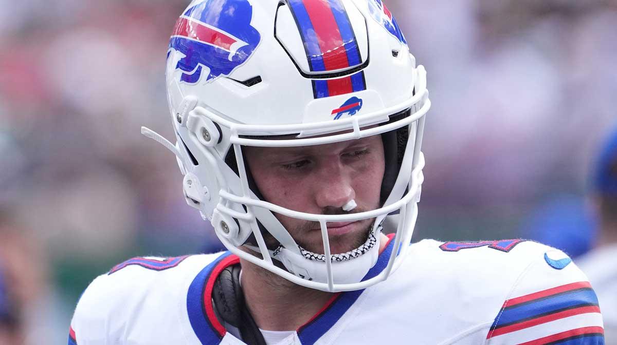 Buffalo Bills quarterback Josh Allen, who had a bloody nose injury against the New York Jets.