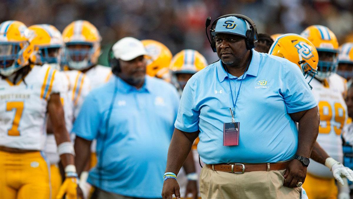 Southern Jaguars' head coach Terrence Graves watches during the game against the Jackson State Tigers in Jackson, Miss., on Saturday, Sept. 14, 2024.