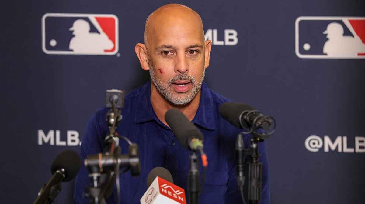 Boston Red Sox manager Alex Cora speaks with the media during the 2025 MLB Winter Meetings at Signia by Hilton Hotel