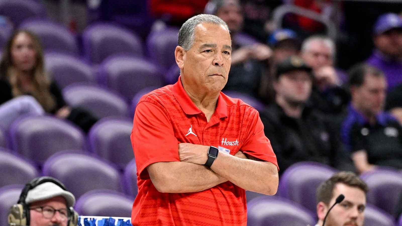 Houston Cougars head coach Kelvin Sampson looks on during the second half against the TCU Horned Frogs at Ed and Rae Schollmaier Arena.