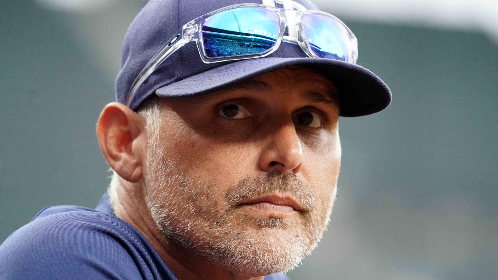 Tampa Bay Rays manager Kevin Cash (16) watches the game in the first inning against the Baltimore Orioles at Oriole Park at Camden Yards.
