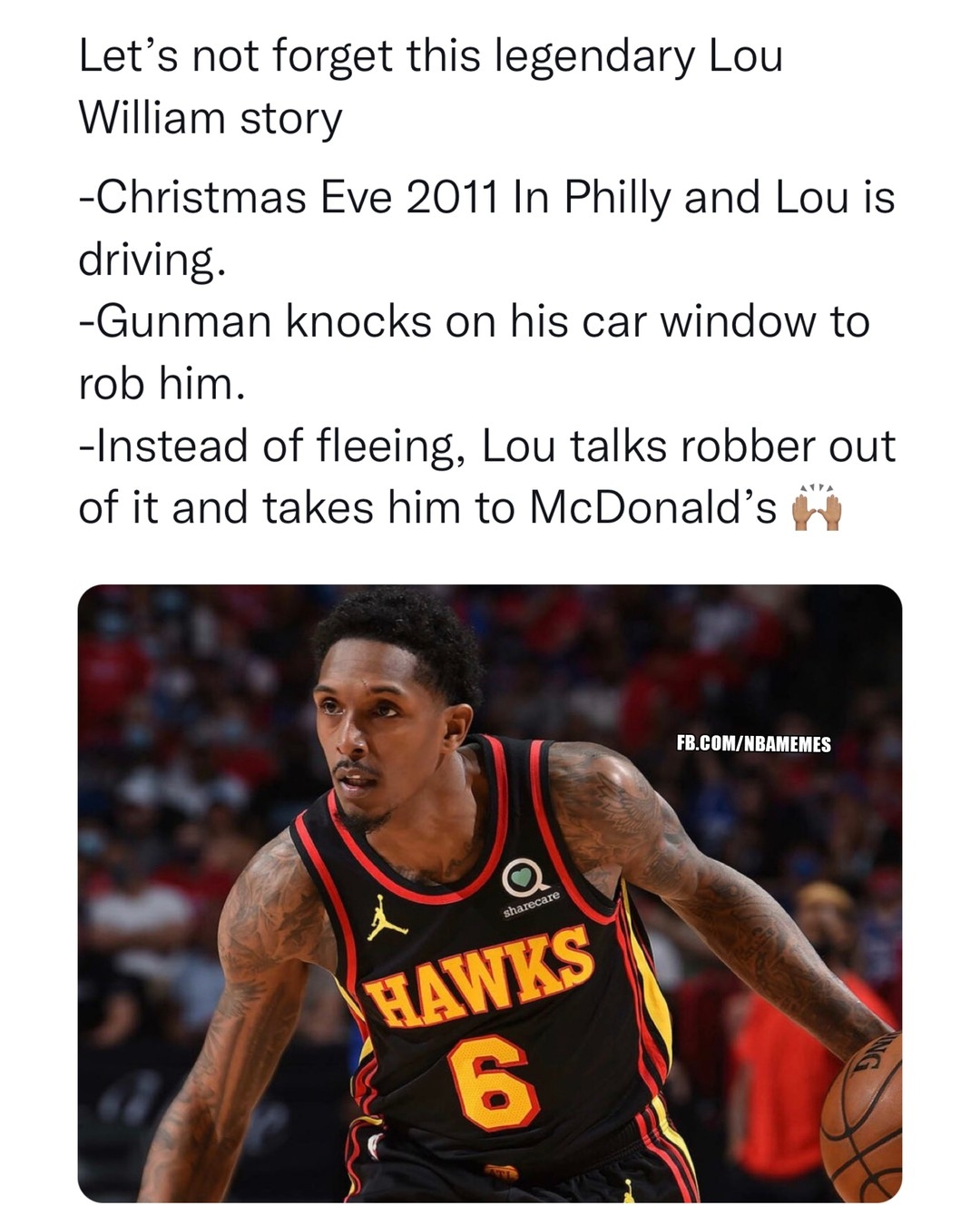 Takes a lot of courage to do this. Respect to Lou ππ½
#nba #louwilliams #hawks