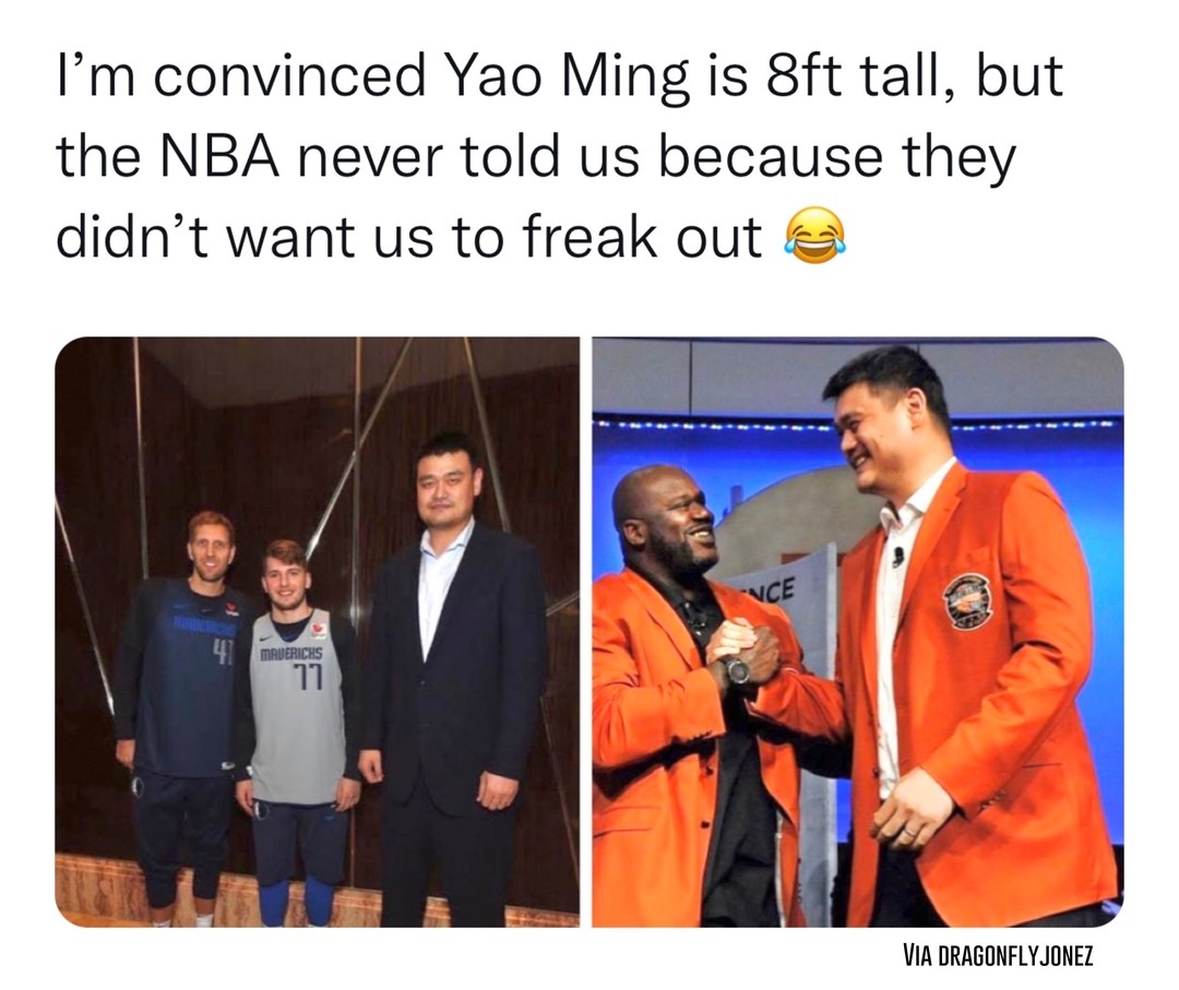 I honestly wouldnβt be surprised if he is 8ft tall π
#nba #shaq #yaoming #rockets #lakers