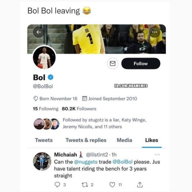 Free bol bol
#nuggetsnation #bolbol #basketball #nbamemes #nba