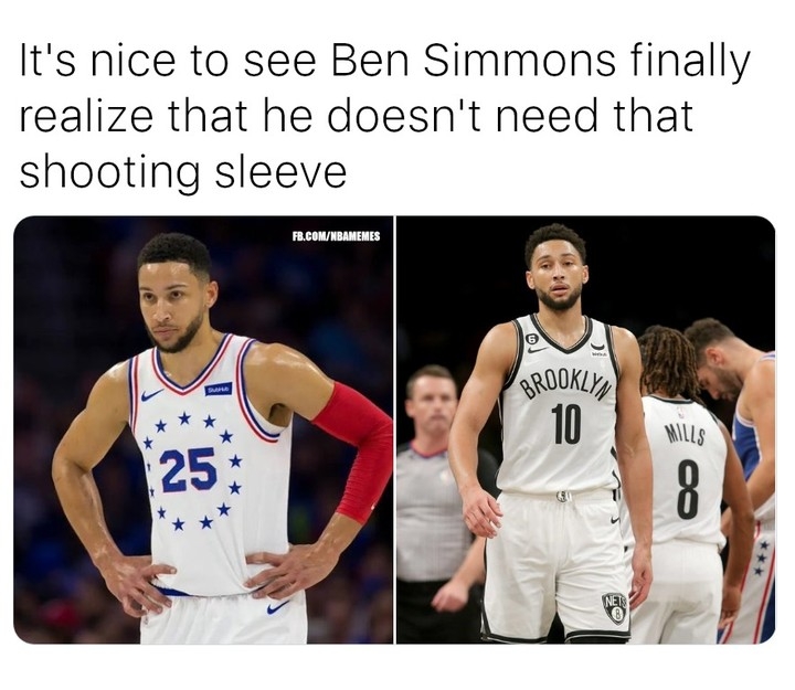 Don't need a shooting sleeve if you never shoot π
#BenSimmons #Simmons #BrooklynNets #Nets #nbamemes