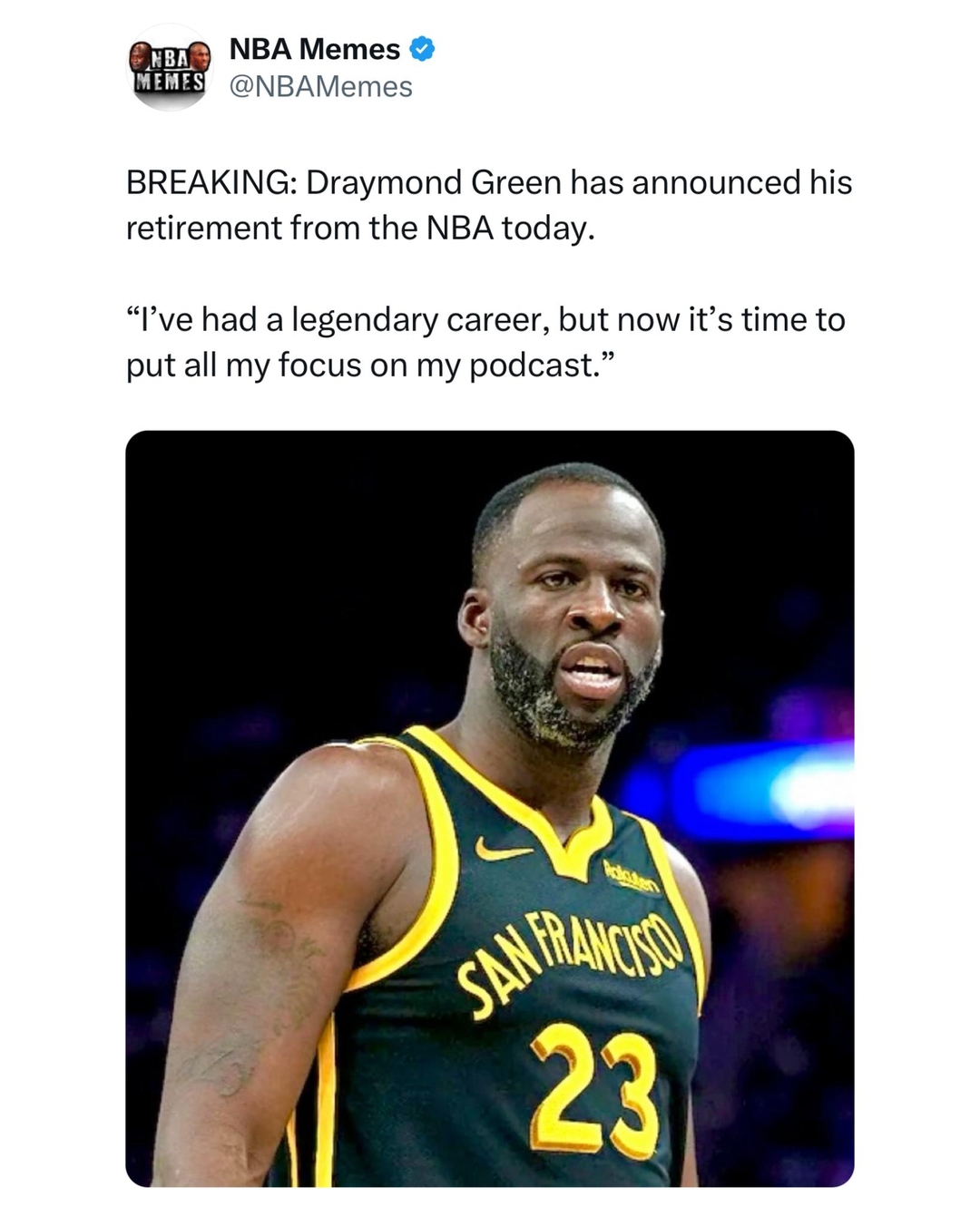 Dray will forever be a Warriors legend. Thank you for all the unforgettable memories 🙏🏽