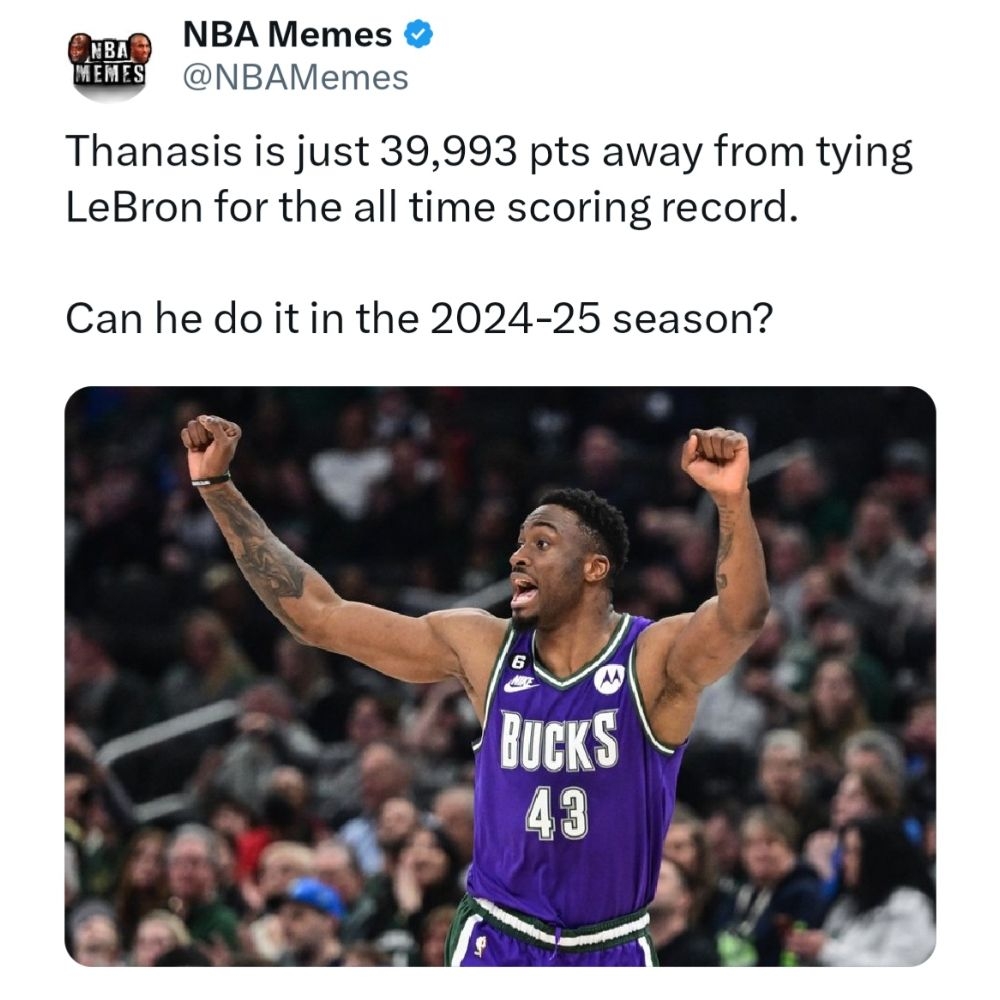 Will this cement Thansis as the GOAT? 
#Thanasis #Bucks #Lebron #NBA #nbamemes
