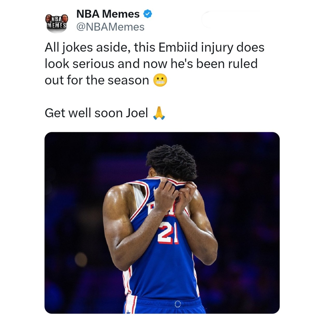 Prayers up for Joel Embiid π
#JoelEmbiid #Sixers #NBA #nbamemes
