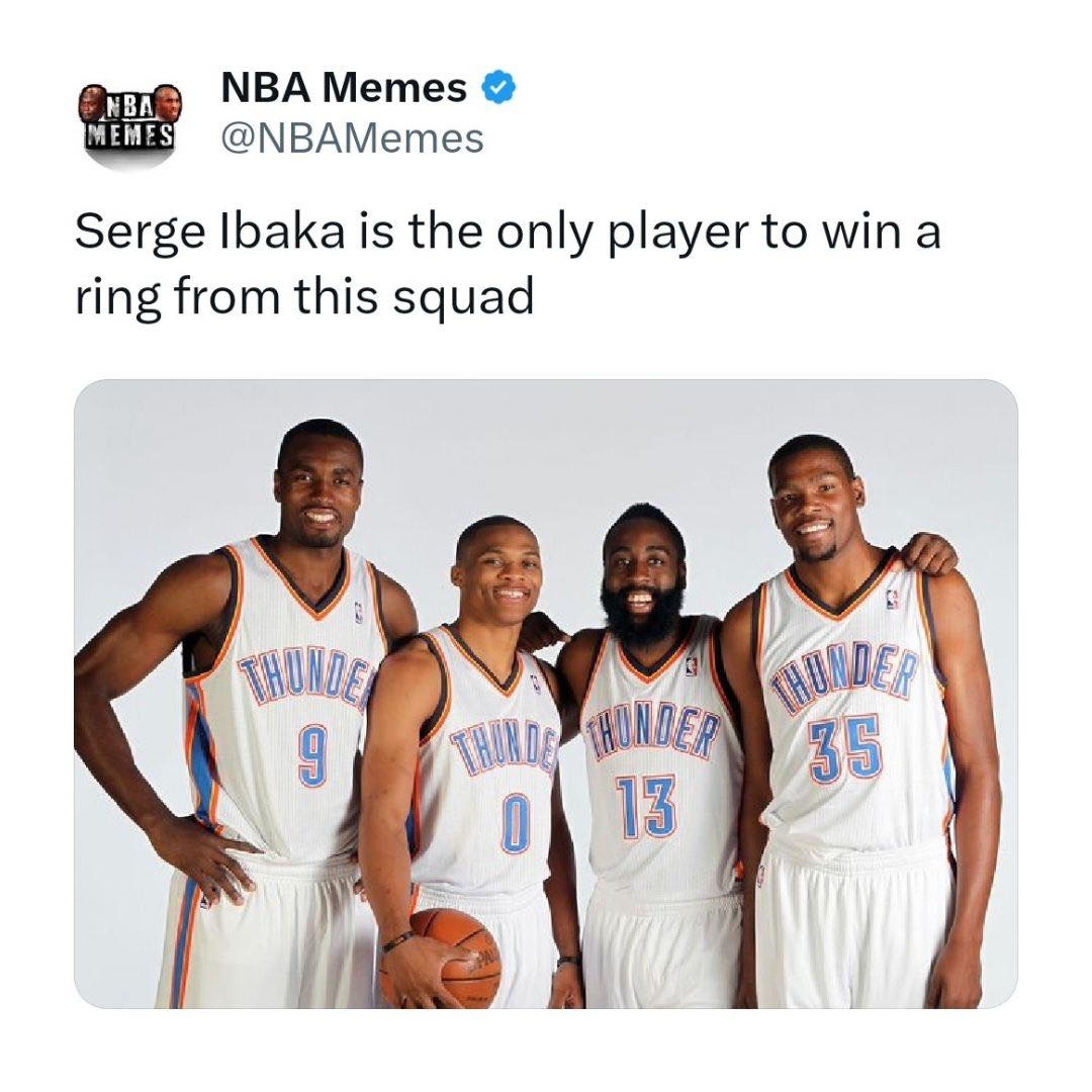 Serge Ibaka really got robbed of a dynasty run when this team broke up 😩
#thunder #nbamemes