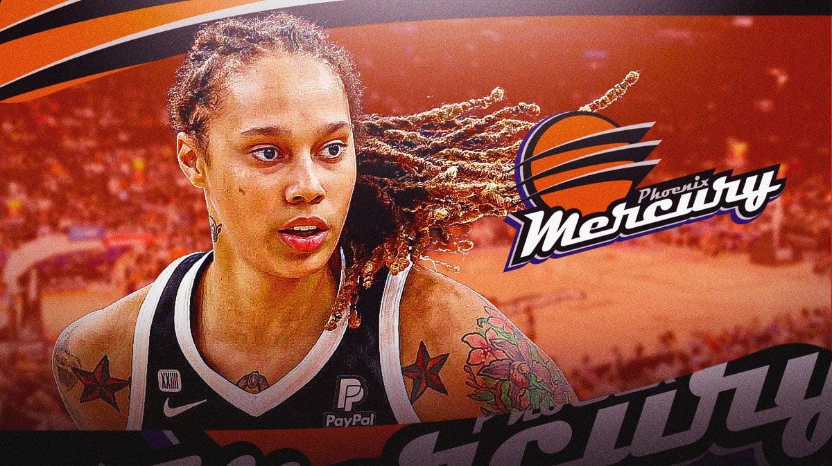 Mercury center Brittney Griner, with Mercury logo.