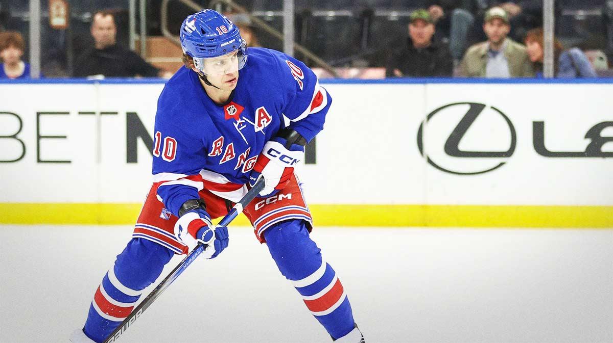 New York Rangers left wing Artemi Panarin (10) attempts a shot on goal in the third period against the Tampa Bay Lightning at Madison Square Garden.