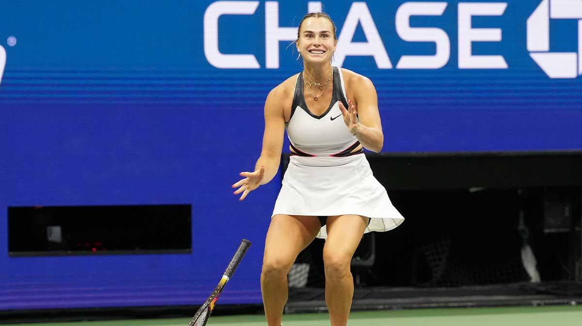Aryna Sabalenka reacts after winning the women's singles final against Amanda Anisimova (USA) (not pictured) of the 2025 US Open tennis championships at Billie Jean King National Tennis Center.