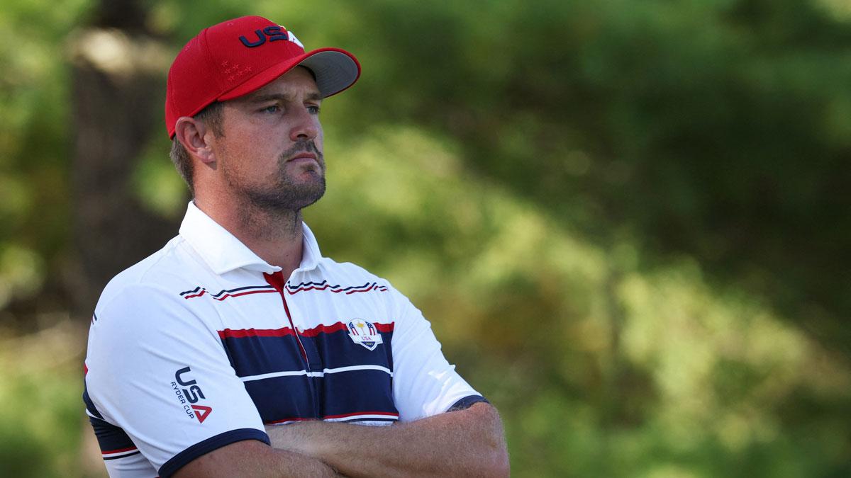 Team USA's Bryson DeChambeau on the 14th hole during the singles on the final day of competition for the Ryder Cup at Bethpage Black