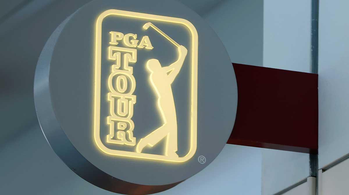 PGA Tour logo sign is shown at the PGA Tour Grill