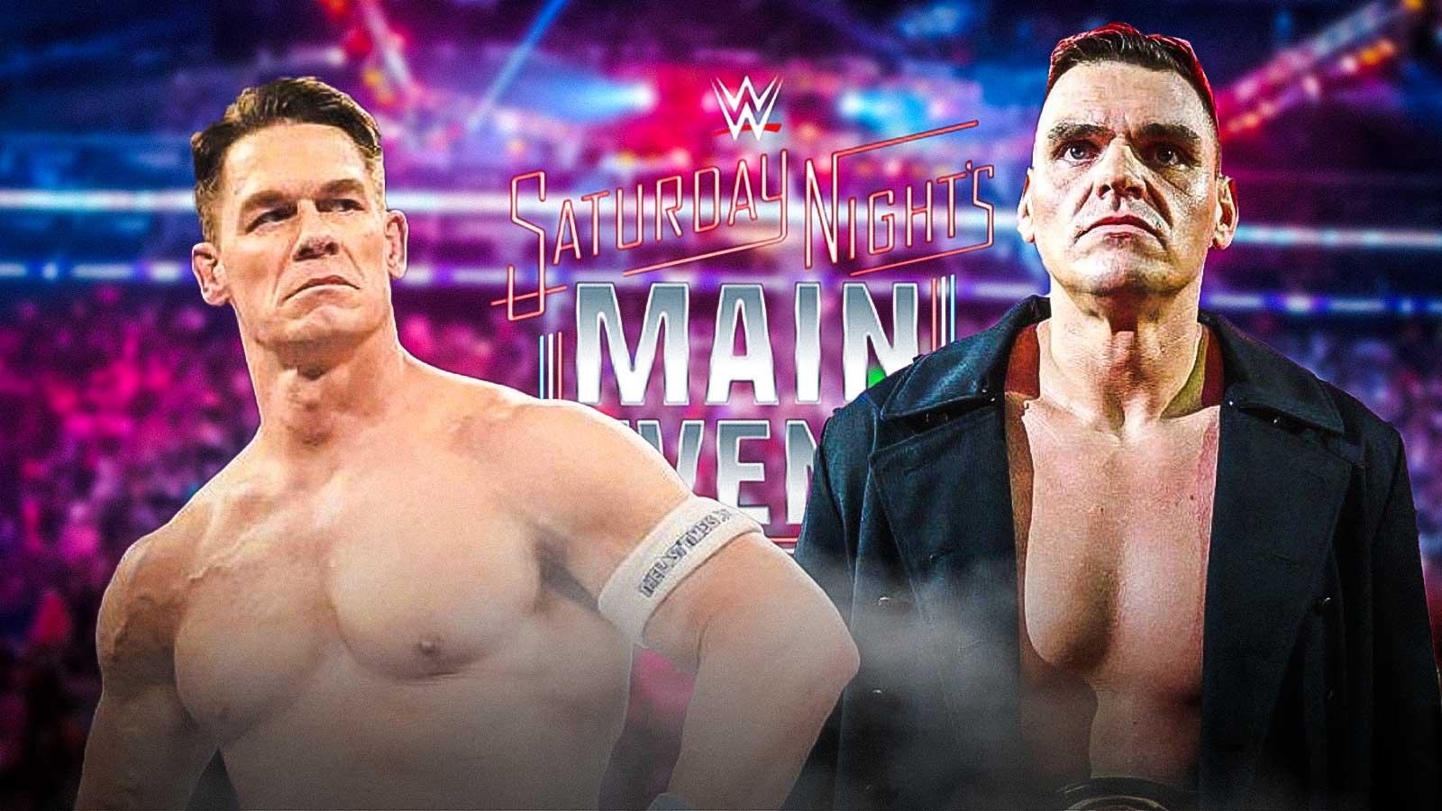 WWE legend John Cena with Gunther; Saturday Night's Main Event logo