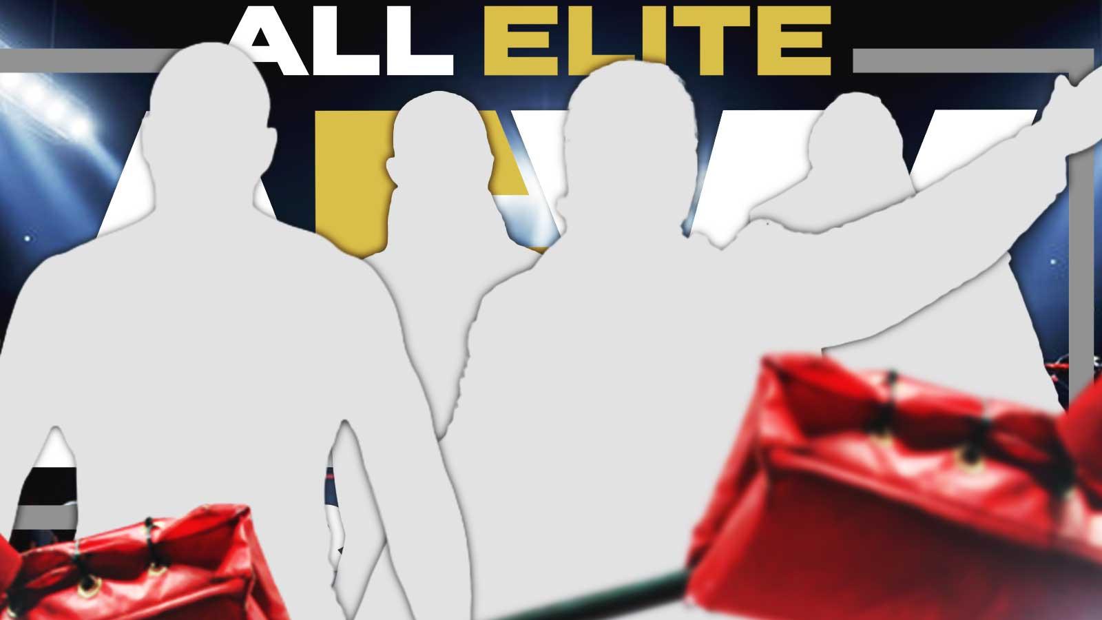 Silhouettes of AEW stars Jon Moxley, Kyle Fletcher, Kazuchika Okada, and Konosuke Takeshita