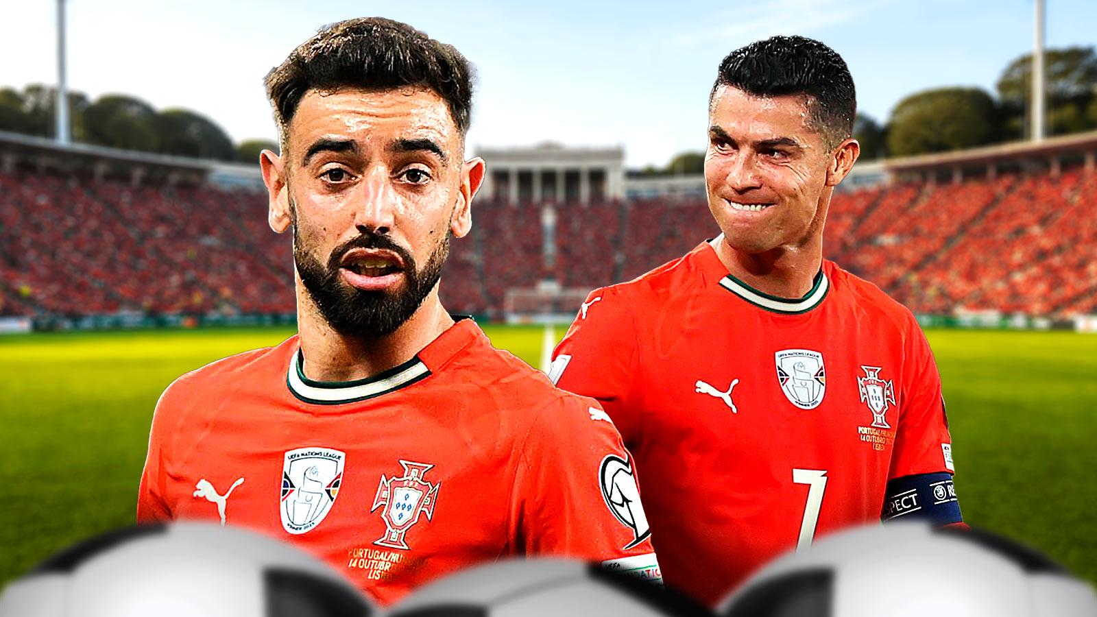 Portugal soccer stars Bruno Fernandes and Cristiano Ronaldo