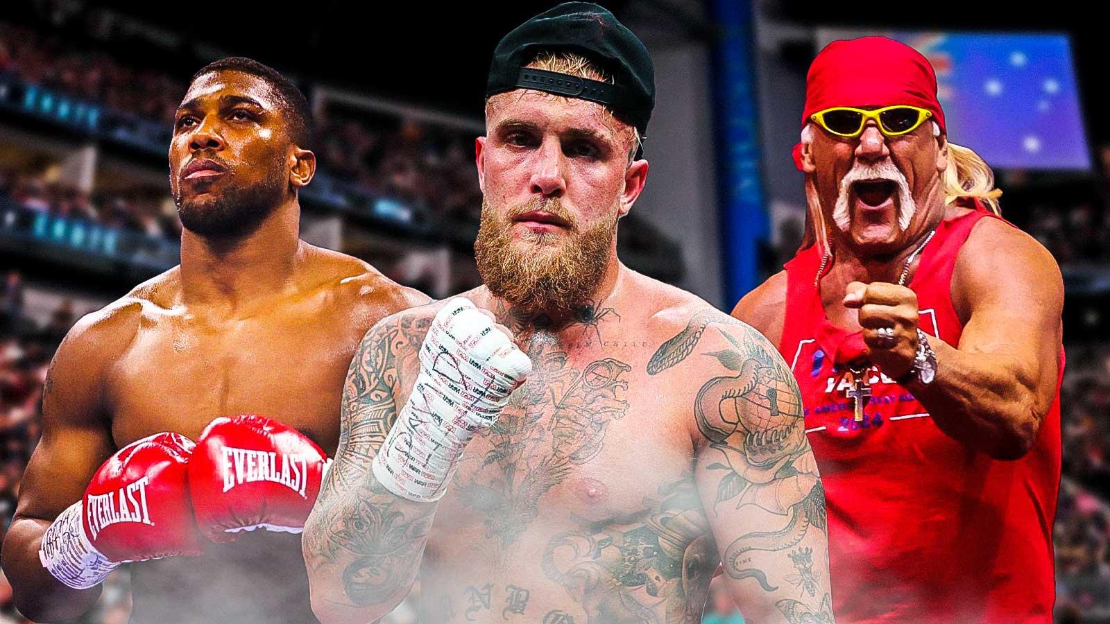 Boxers Jake Paul and Anthony Joshua with late WWE legend Hulk Hogan
