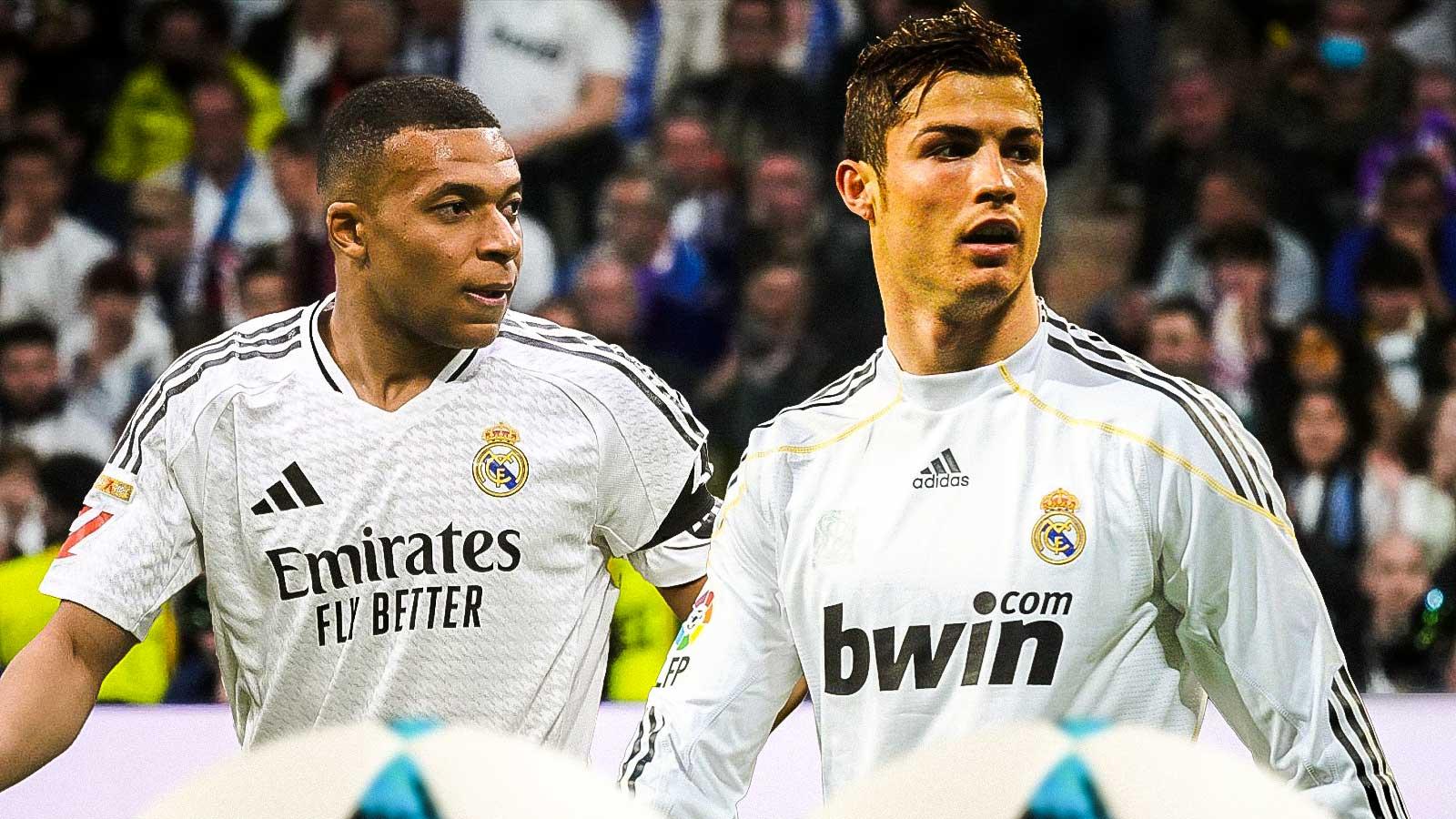 Kylian Mbappé and Cristiano Ronaldo in Real Madrid jerseys