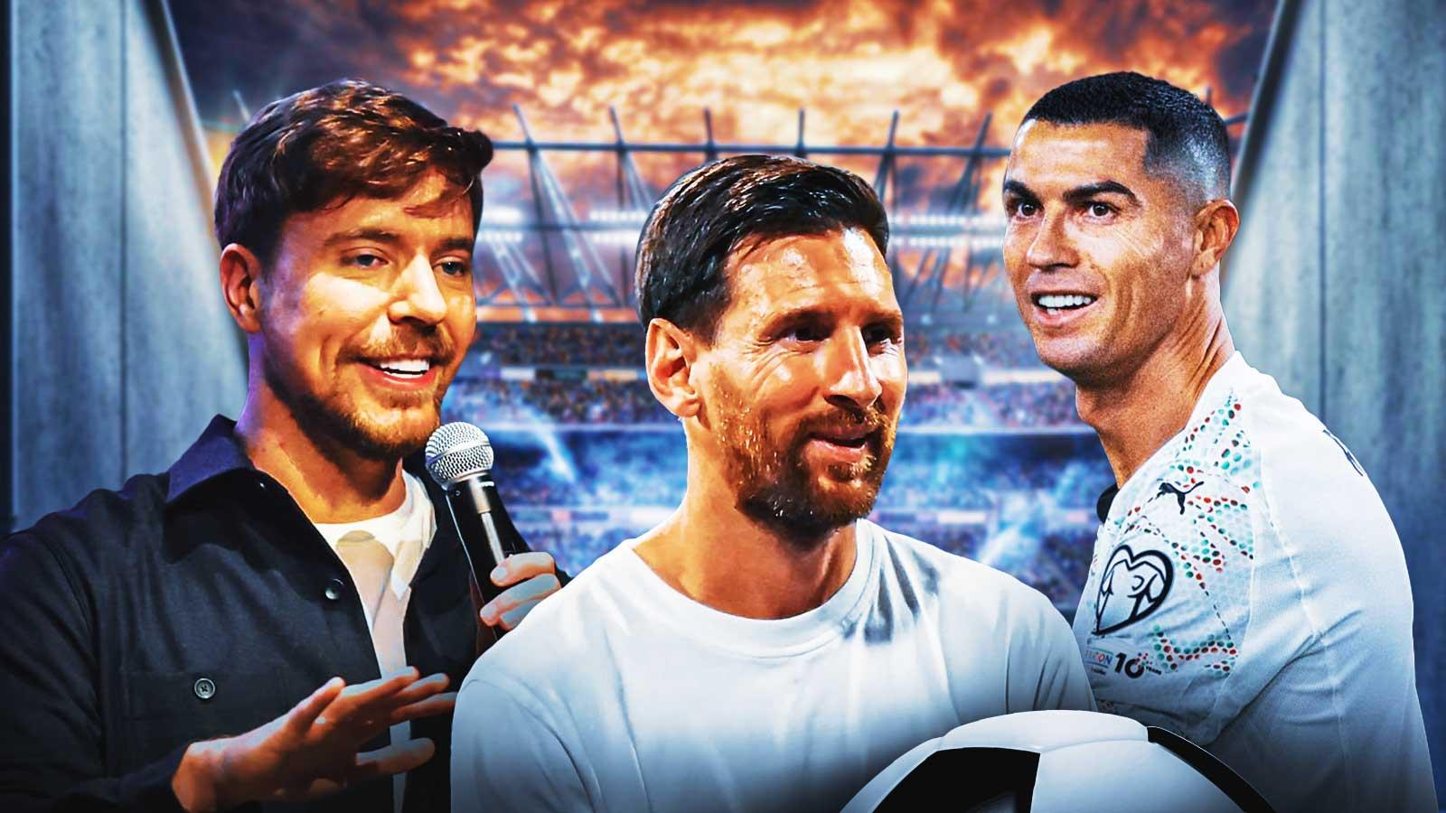 YouTuber Mr.Beast with Lionel Messi and Cristiano Ronaldo