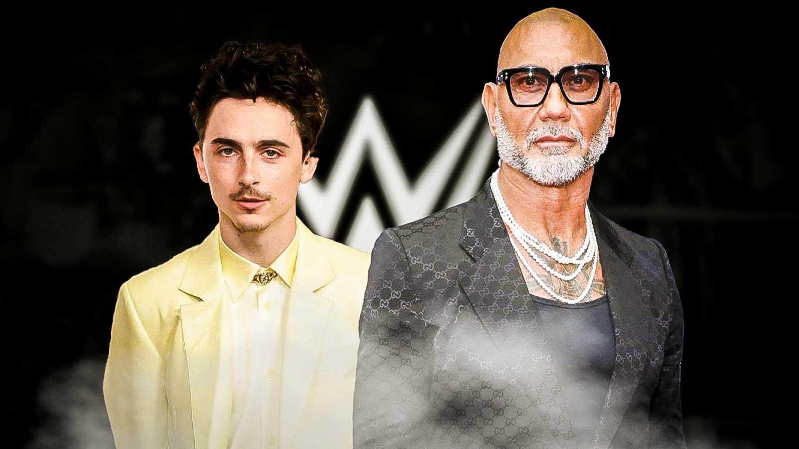 Timothée Chalamet with WWE legend Dave Bautista