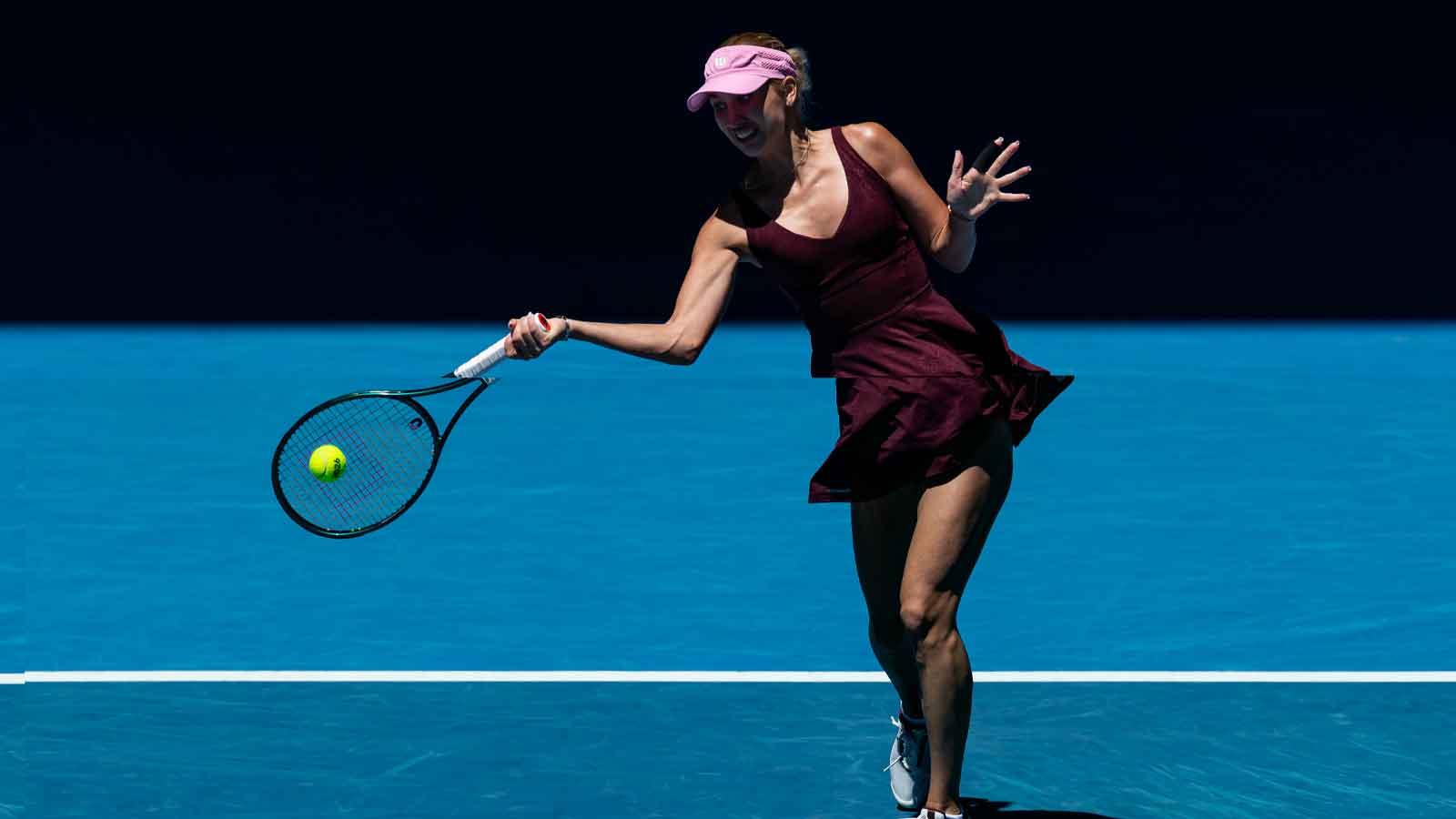 Anastasia Potapova of Austria in action against Aryna Sabalenka in the third round of the women’s singles at the Australian Open at Rod Laver Arena in Melbourne Park.