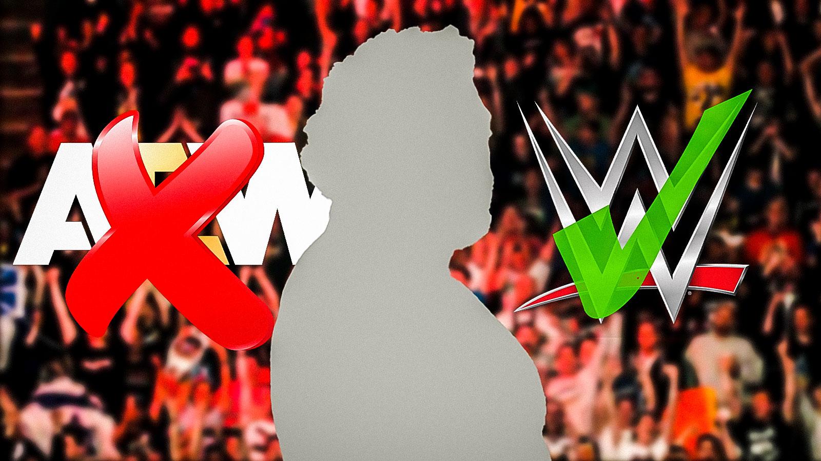 Silhouette of Powerhouse Hobbs; AEW and WWE logos in the background