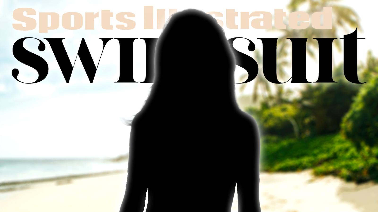 Silhouette of 2026 Sports Illustrated (SI) Swimsuit Issue cover model Brittany Mahomes with beach background.