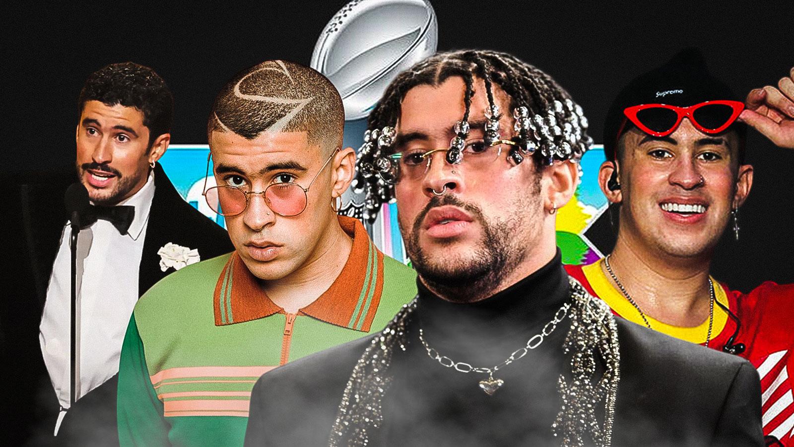 Four different looks of Bad Bunny