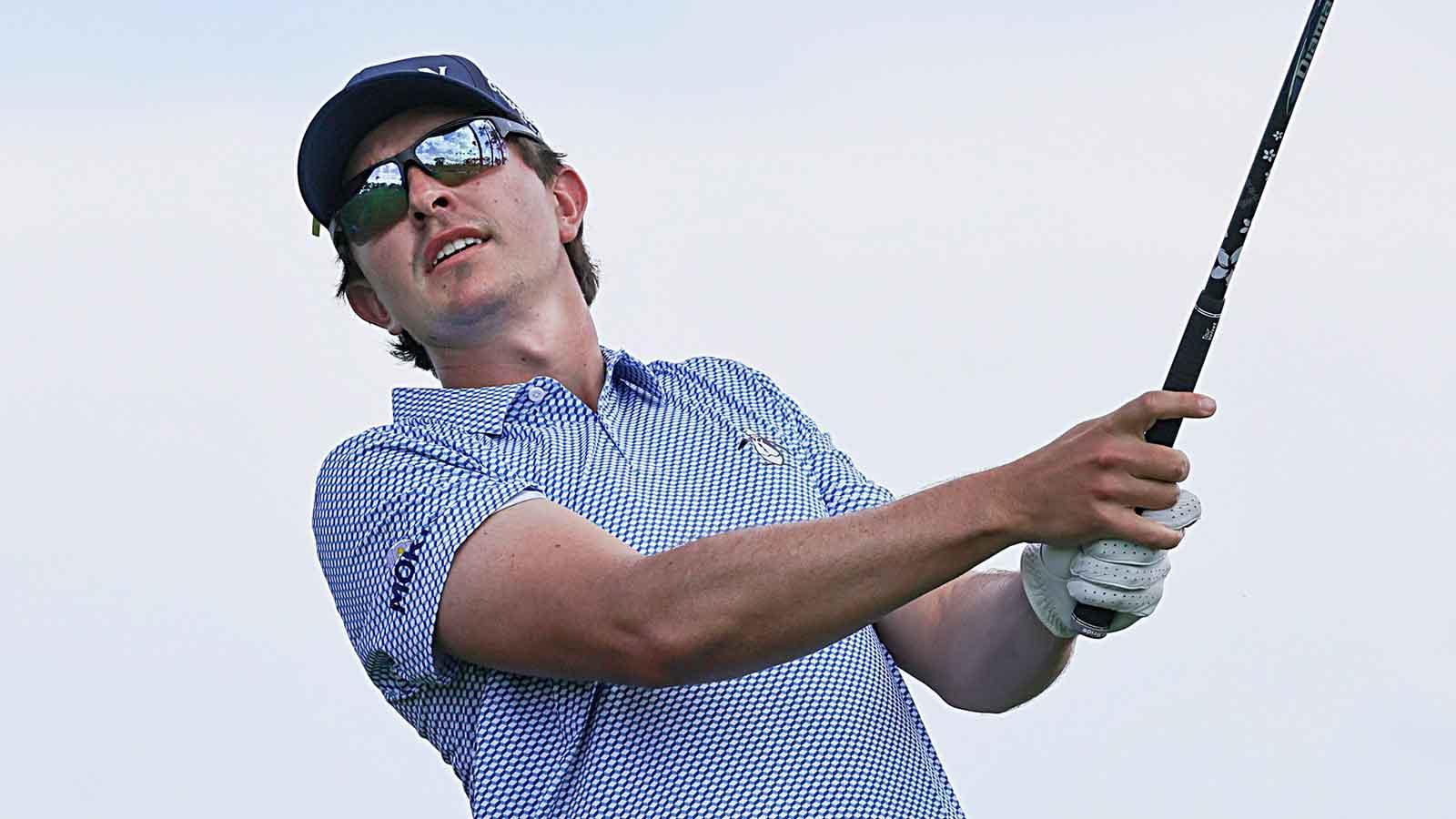 Nico Echavarria hits his tee shot on the second hole during the final round of the Cognizant Classic golf tournament